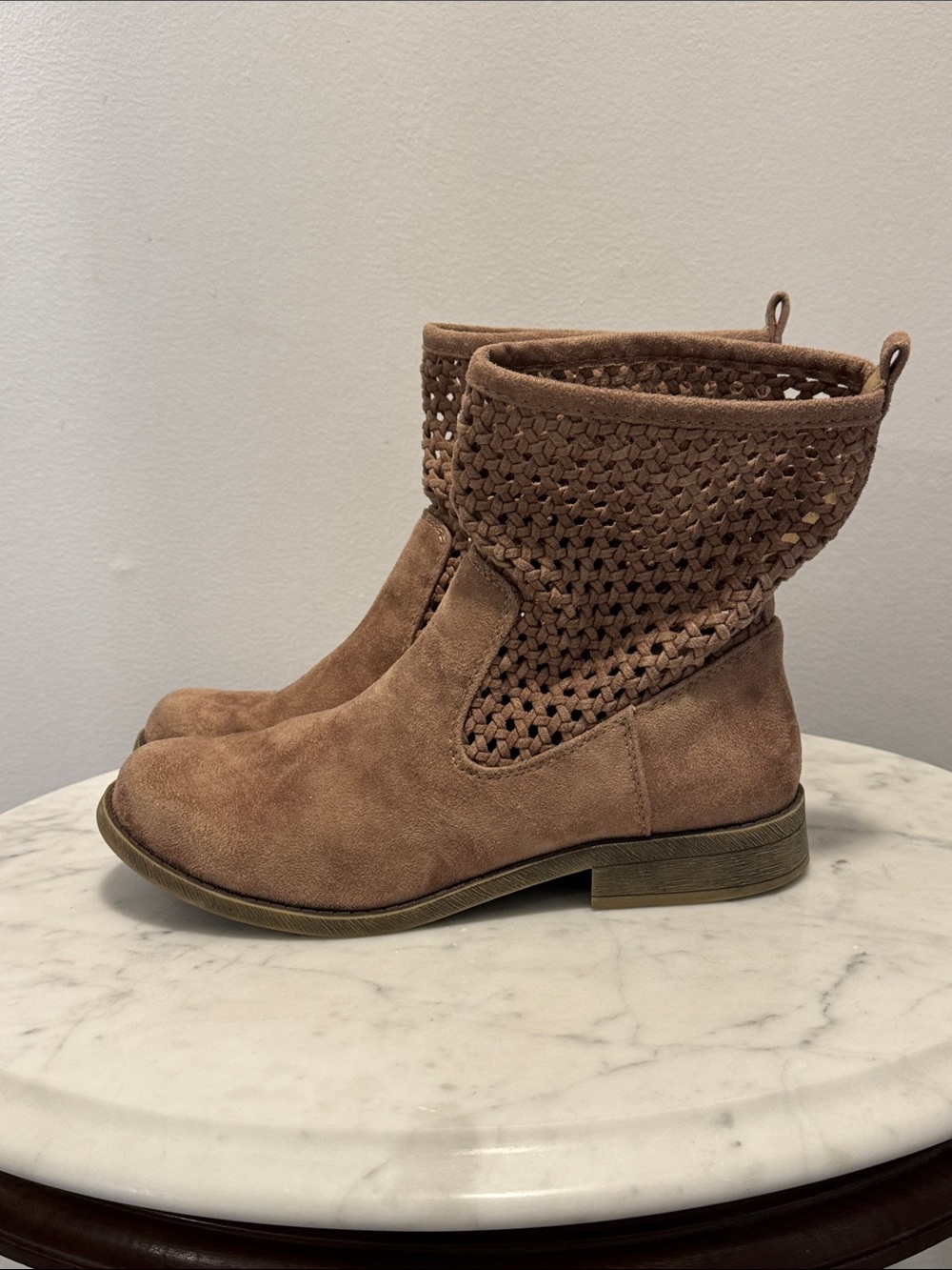 Mudd Woven Suede Ankle Boots- Taupe